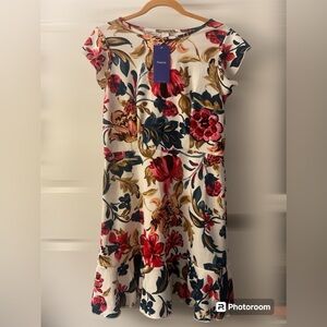 NWT Floerns V Back Inslace Layered Ruffle Hem Flutter Sleeve Dress Sz L